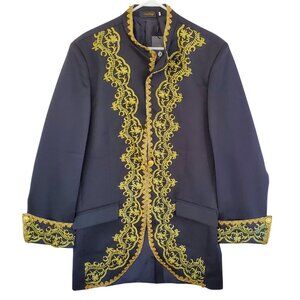 CLOUDSTYLE Blazer Jacket Men's Large Black Gold Embroidered Lined Shoulder Pads